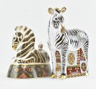 ROYAL CROWN DERBY - TWO ZEBRA FINE BONE CHINA PAPERWEIGHTS