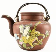 QING ZISHA TEAPOT W / ENAMELLED 