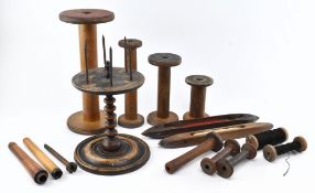 COLLECTION OF VICTORIAN BOBBINS, INDUSTRIAL SPOOLS ETC