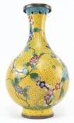 20TH CENTURY CHINESE YELLOW GROUND FLORAL CLOISONNE VASE