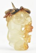QING AGATE CARVED IN FORM OF A CHILD 清 玉髓童子献花挂坠