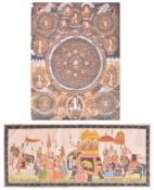 TIBETAN MANDALA THANGKA AND A GOUACHE PAINTING 西藏手绘曼陀罗唐卡