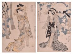 UTAGAWA KUNISADA - TWO PORTRAITS OF A LADY 歌川国贞 －女仕图 两幅