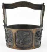 JAPANESE MEIJI PERIOD BRONZE RELIEF JARDINIERE 日本明治花鸟铜花盆