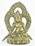 SMALL SINO TIBETAN BRASS FIGURE OF JAMBHALA 黄财神铜坐像