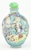PORCELAIN RELIEF FIGURINE SNUFF BOTTLE 雕瓷粉彩人物故事鼻烟壶
