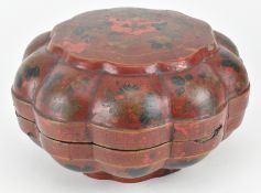 QING DYNASTY LOBED LACQUER BOX 清 瓜瓞绵绵 红漆盒