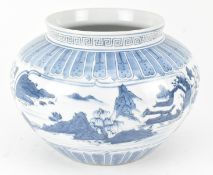 BLUE AND WHITE LANDSCAPE FLORAL JAR 青花山水花卉大罐