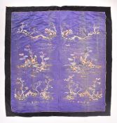 PURPLE BLUE SATIN EMBROIDERY HANGING 二十世紀 紫蓝缎绣山水人物掛屏