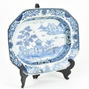 KANGXI PERIOD BLUE AND WHITE OCTAGONAL PLATE 清 康熙青花山水八角盘