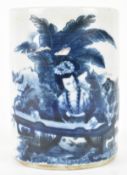 EARLY REPUBLIC BLUE AND WHITE BITONG BRUSH POT 民初青花人物笔筒