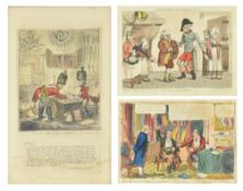 THREE EARLY 19TH CENTURY SATIRICAL HAND COLOURED ENGRAVINGS