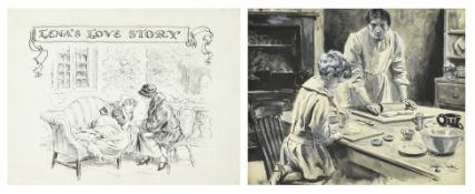 BROCK, C. E. LENA'S LOVE STORY ORIGINAL PEN & INK ILLUSTRATION