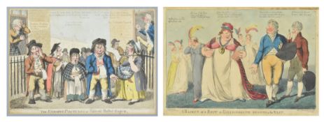 FOLIOS OF CARICATURES LENT OUT FOR THE EVENING - TWO ENGRAVINGS