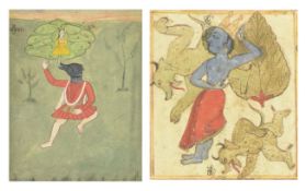 TWO INDIAN 18TH CENTURY WATERCOLOUR DEPICTIONS OF VISHNU