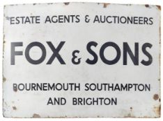 FOX & SONS AGENTS & AUCTIONEERS - VINTAGE MID CENTURY LARGE ENAMEL SIGN