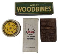 TWO MIDCENTURY DECKS OF ADVERTISING PLAYING CARDS & A TIN OF DOMINOES