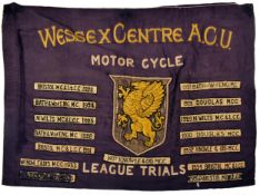 AUTOMOBILIA - PRE WAR WESSEX CENTRE AUTO CYCLE UNION BANNER