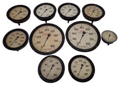 COLLECTION OF TEN MID-CENTURY MARINE BOILER PRESSURE GAUGES