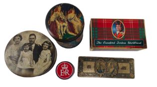 COLLECTION OF FIVE 20TH CENTURY ROYAL COMMEMORATIVE BISCUIT TINS