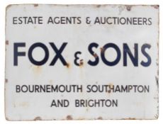 FOX & SONS AGENTS & AUCTIONEERS - VINTAGE MID CENTURY LARGE ENAMEL SIGN