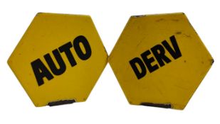 DERV & AUTO - TWO VINTAGE PETROL PUMP TAGS