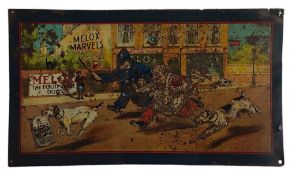 MELOX DOG FOOD - EMBOSSED TIN ADVERTISING SIGN