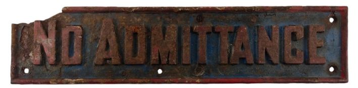 NO ADMITTANCE - VINTAGE CAST IRON PAINTED SIGN