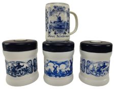 THREE VINTAGE MID CENTURY DUTCH OPALINE GLASS LIDDED TOBACCO JARS