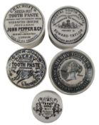 VINTAGE ADVERTISING. FIVE 19TH CENTURY & LATER CERAMIC TOOTH PASTE POTS