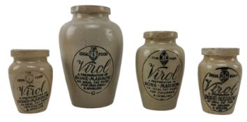 VIROL BONE MARROW. FOUR 19TH CENTURY STONEWARE GRADUATING POTS