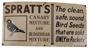 SPRATT'S CANARY MIXTURE ENAMEL ADVERTISING SIGN