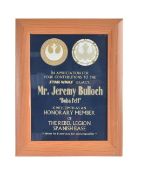 ESTATE OF JEREMY BULLOCH - STAR WARS - AWARD PLAQUE