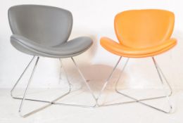 TWO 20TH CENTURY ORANGE & GREY VINYL OFFICE LOUNGE CHAIRS