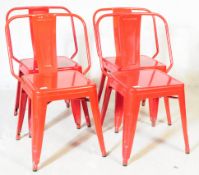 SET OF FOUR TOLIX CAFE / DINING CHAIRS IN RED COLOURWAY