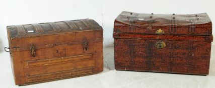 TWO VINTAGE 20TH CENTURY METAL TRAVEL RAILWAY TRUNKS