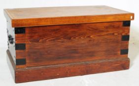 VICTORIAN PINE BLANKET BOX CHEST WITH EBONISED HANDLES
