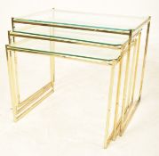 THREE RETRO 20TH CENTURY GLASS & BRASS SIDE TABLES