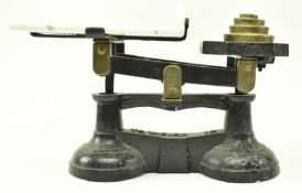 VICTORIAN JUSTITIA CAST IRON BALANCE SCALE WITH CERAMIC TOP