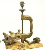 20TH CENTURY UPCYCLED WOOD WORKING TOOL LAMP