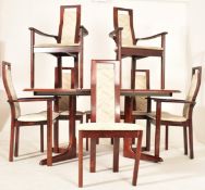 20TH CENTURY 1980S STAINED OAK DINING TABLE AND SIX CHAIRS