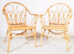 PAIR OF 20TH CENTURY BAMBOO ARMCHAIRS WITH LOOSE CUSHIONS