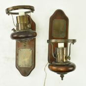 PAIR OF 20TH CENTURY COPPER & WOODEN WALL SCONCES LIGHTS