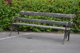 EARLY 20TH CENTURY CAST IRON & WOOD SLATTED GARDEN BENCH