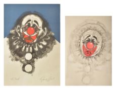 TWO CONTEMPORARY MIXED MEDIA & SCREEN-PRINT CLOWN PAINTINGS