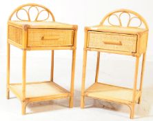 PAIR OF MID CENTURY BAMBOO & WICKER BEDSIDES