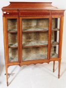 EDWARDIAN INLAID MAHOGANY BREAKFRONT DISPLAY CABINET