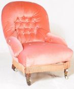 19TH CENTURY PINK VELVET BUTTON BACK NURSING CHAIR