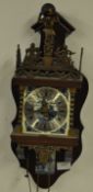 DUTCH MAHOGANY WALL CLOCK WITH LARGE PEAR BRASS WEIGHTS