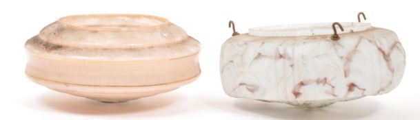 TWO VINTAGE MID CENTURY ART DECO FLY CATCHER CEILING SHADES